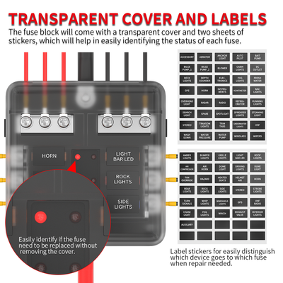 6 Way ATC/ATO 12V Marine Fuse Block with Indicator Light - DAIER