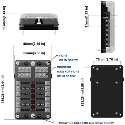 12-poliger 12-V-24-V-ATC/ATO-Flachsicherungsblock mit LED-Anzeige