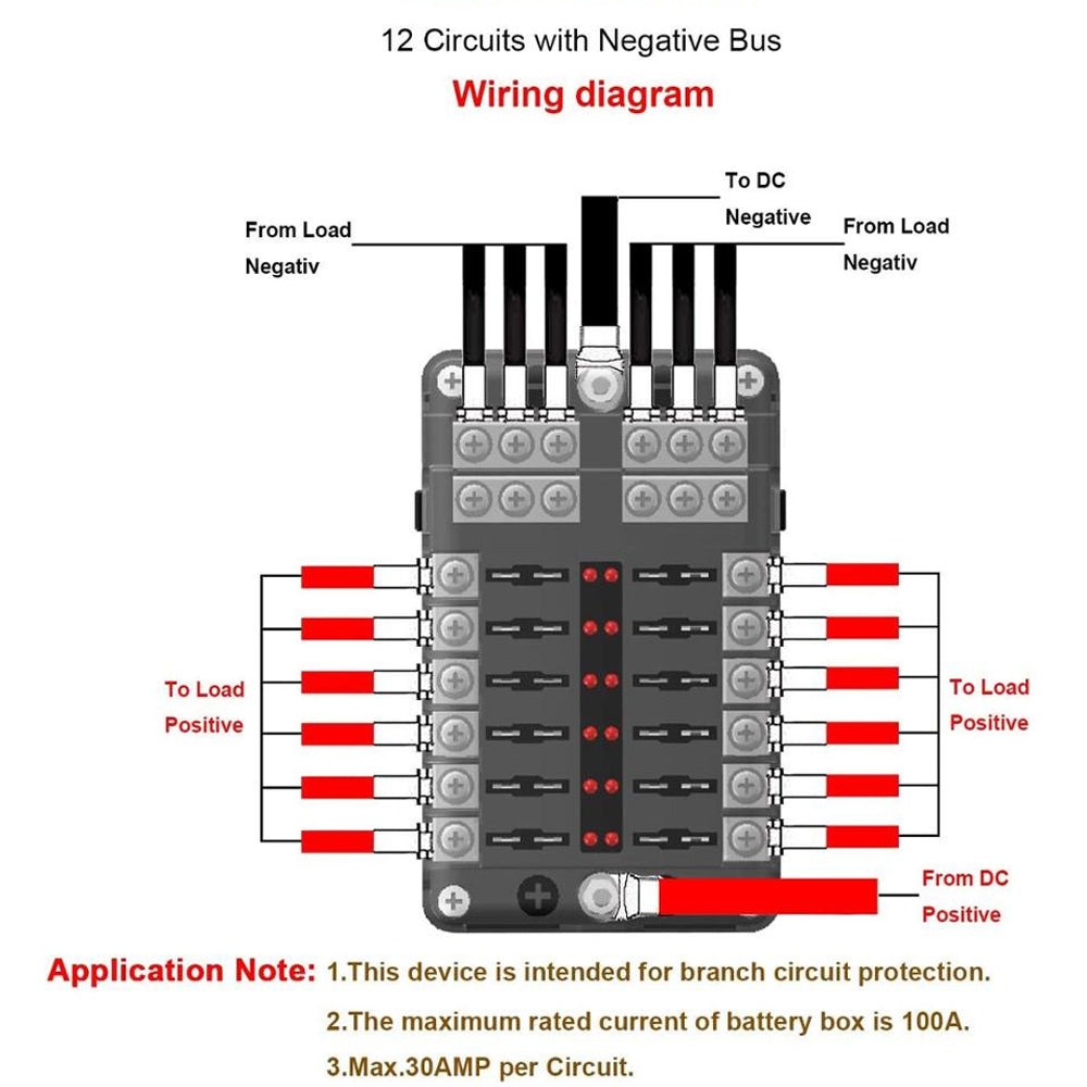 12 Way 12V 24V ATC/ATO Blade Fuse Block with LED Indicator - DAIER