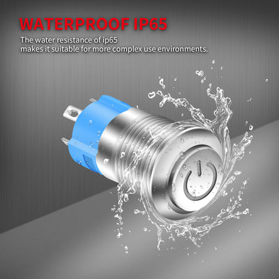 12V 12mm Waterproof Latching Push Button Switch with LED - DAIER