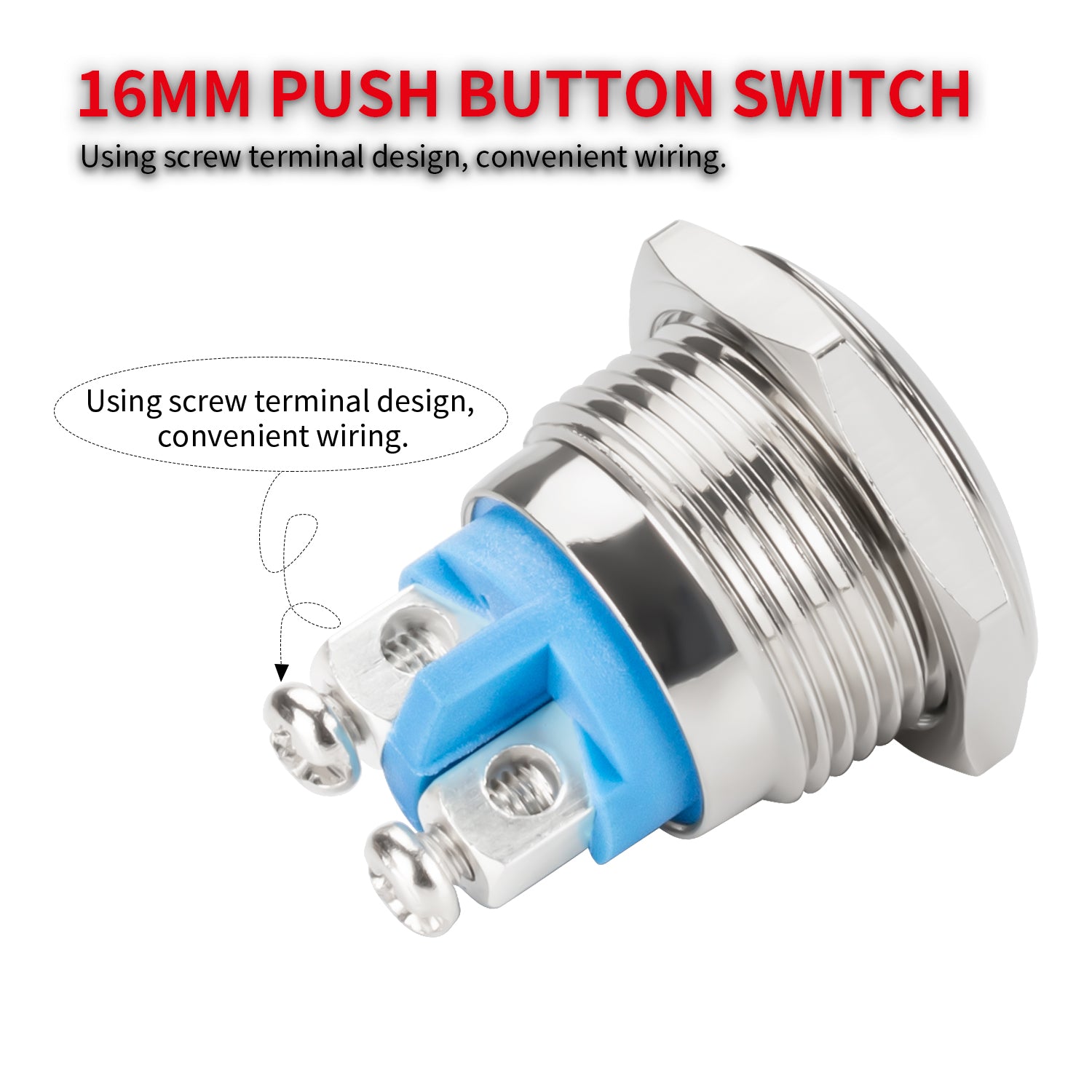 2pcs 12V 16mm Flat Head Round Horn Momentary ON OFF Push Button Switch ...