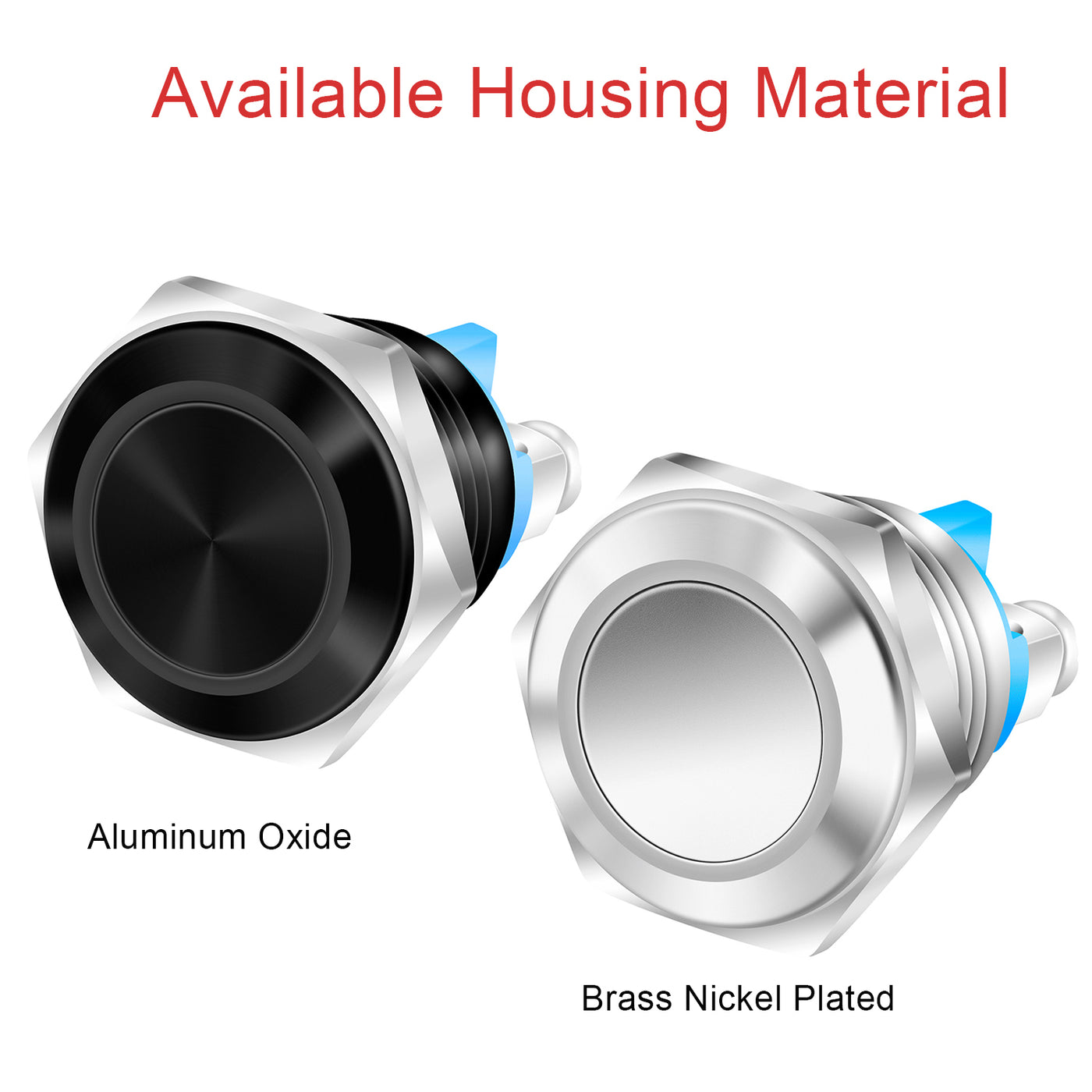 2pcs 12V 16mm Flat Head Round Horn Momentary ON OFF Push Button Switch ...