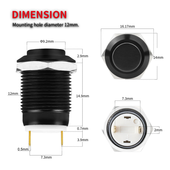 5x 12mm Waterproof Mini Momentary Push Button Switches – For Car/Boat/Dashboard