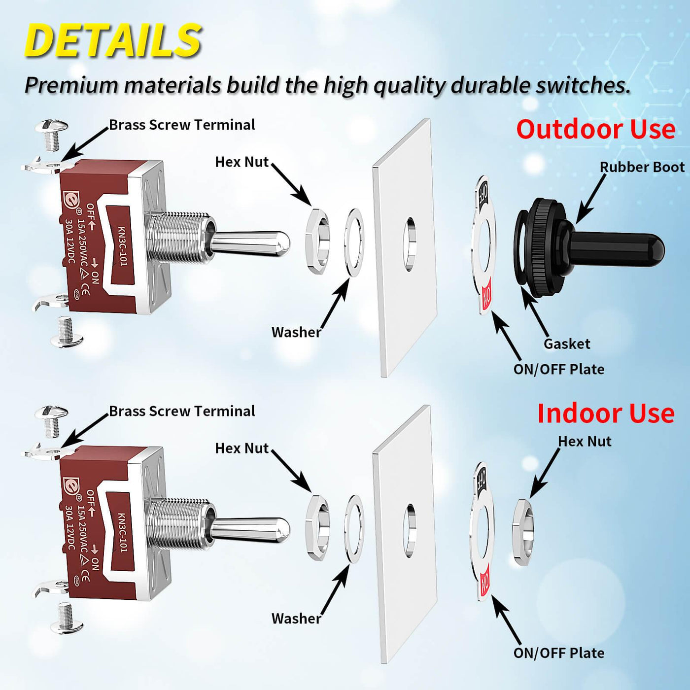 Race 12MM Toggle Switch ON OFF 2 Pins With Rubber Safety Cap details