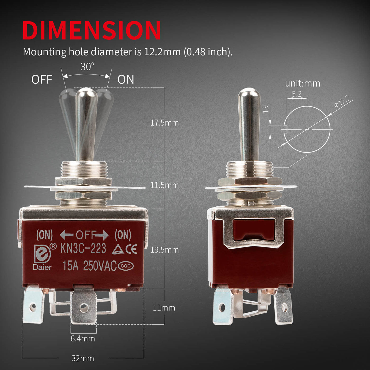 12MM 15A 4Pin DPDT Reverse Polarity Momentary Toggle Switch discount