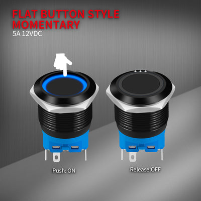 22mm Latching or Momentary 12V Ring LED Illuminated Pushbutton - DAIER