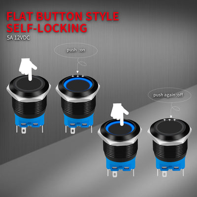 22mm Latching or Momentary 12V Ring LED Illuminated Pushbutton - DAIER