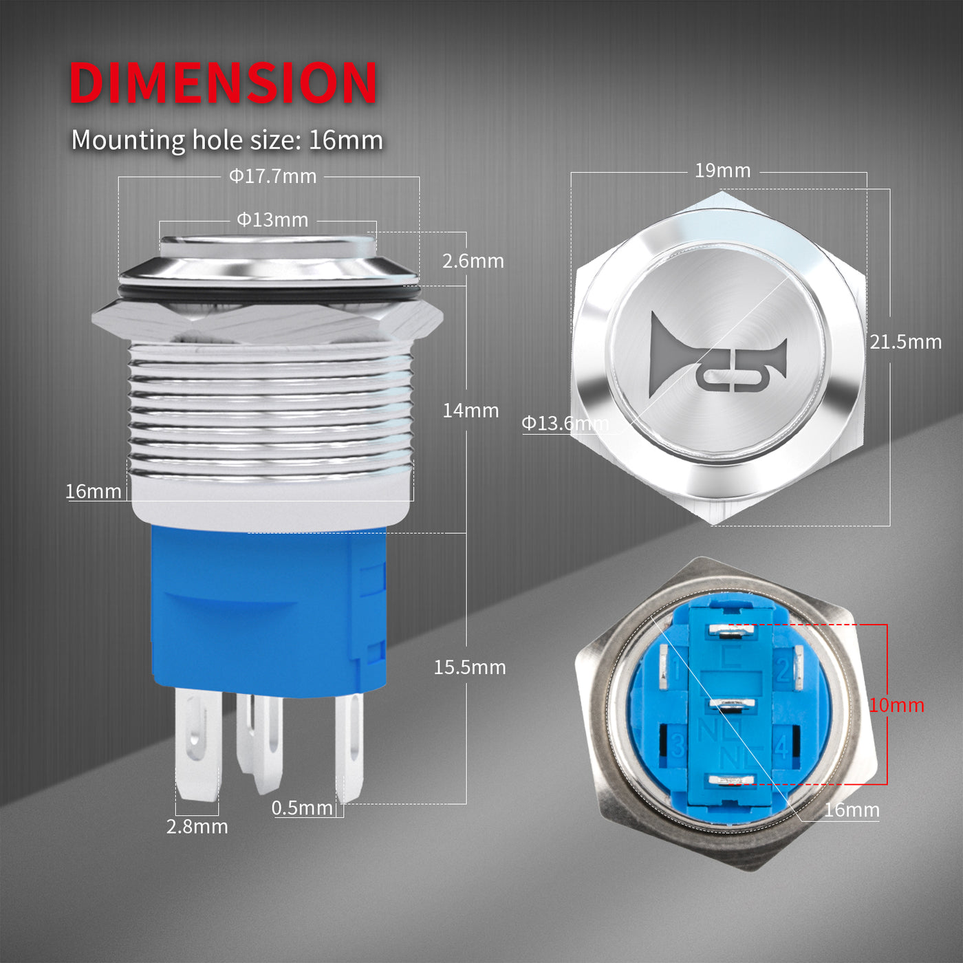 Linear Led Button 16mm High Button Momentary LED Lighted Horn Push Button – DAIER