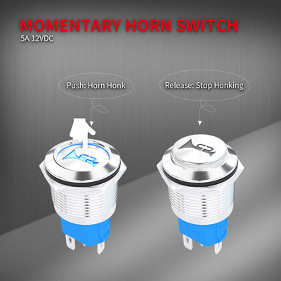 16mm High Button Momentary LED Lighted Horn Push Button - DAIER