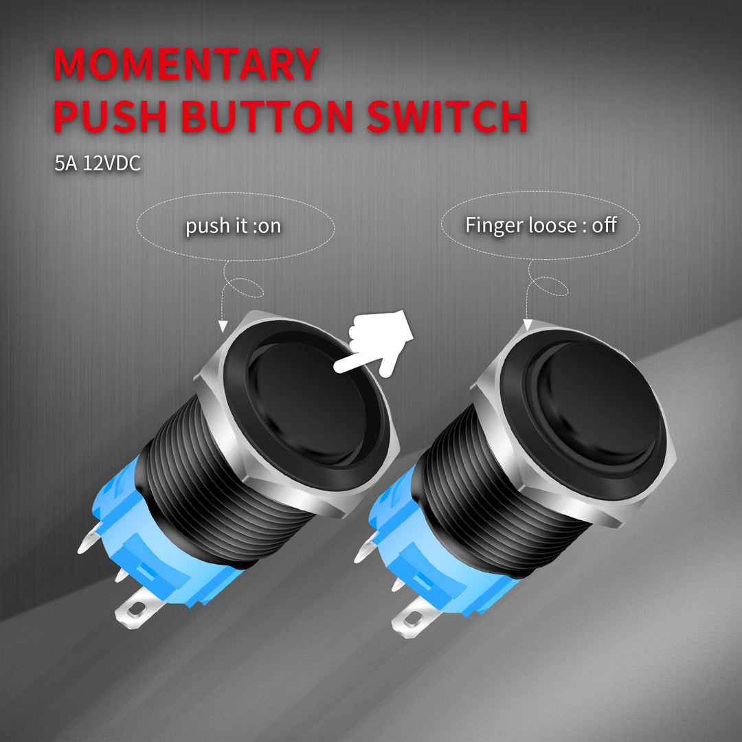 16mm Latching/Momentary Push Button Switch – ON-OFF – 5 Colors LED Lamp – 5A 12V~220V AC/DC – Illuminated