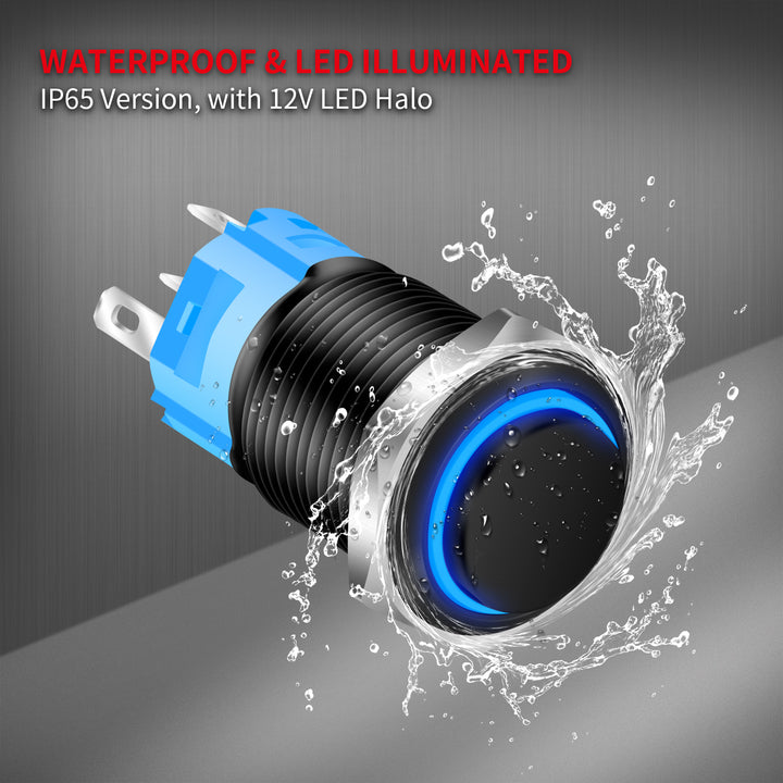 High Head 16mm Ring LED Black Latching/Momentary Pushbutton Switch