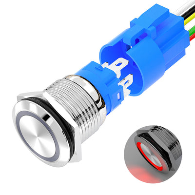 19mm 12V LED Lighted Latching Push Button Switch with Pre-Wired - DAIER