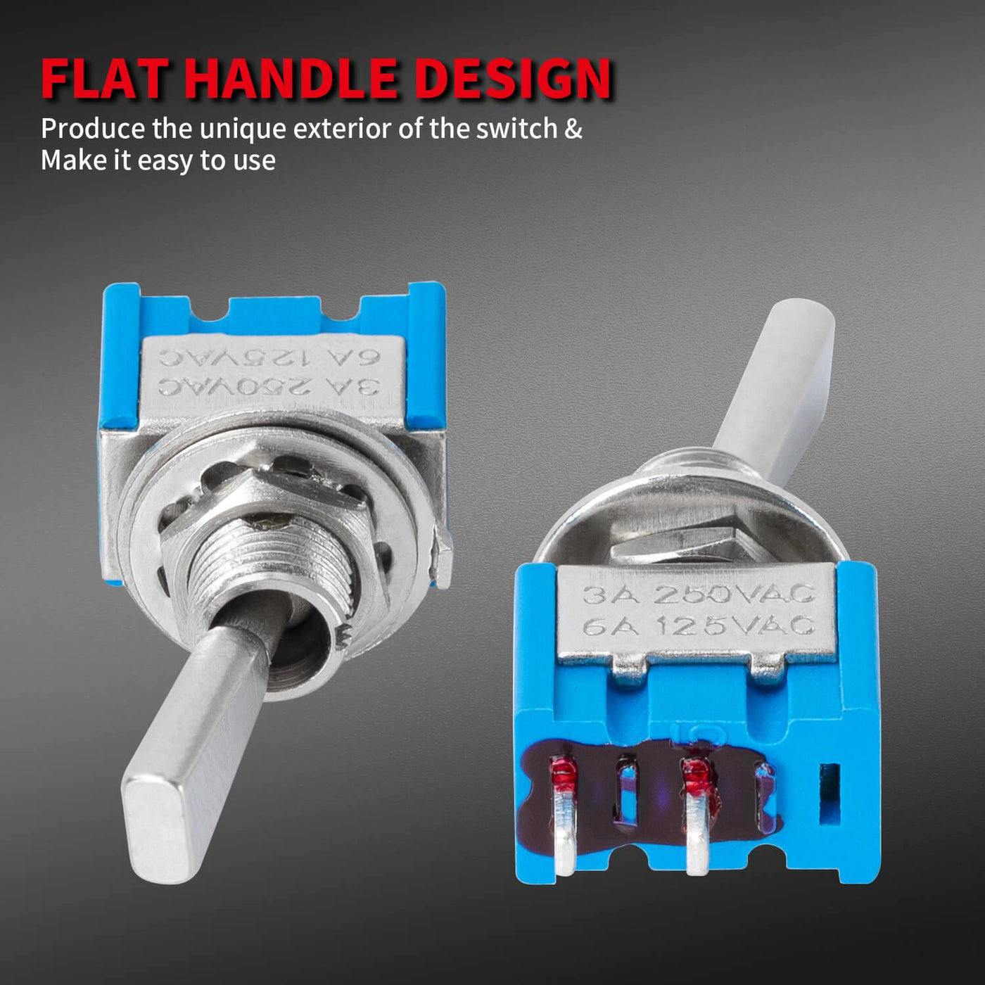 Automotive 6mm 3A 250V Lock ON OFF SPST Mini Toggle Switch flat handle design