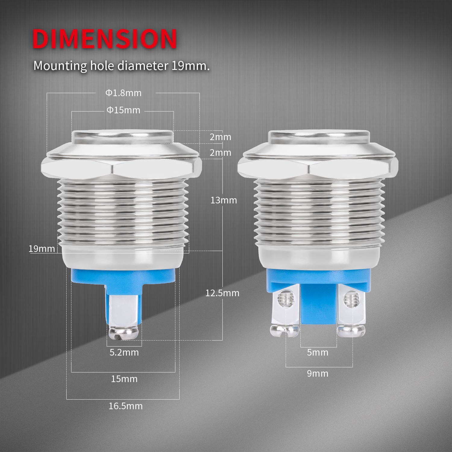 2pcs 19mm High Button Momentary ON OFF Button Switch – DAIER