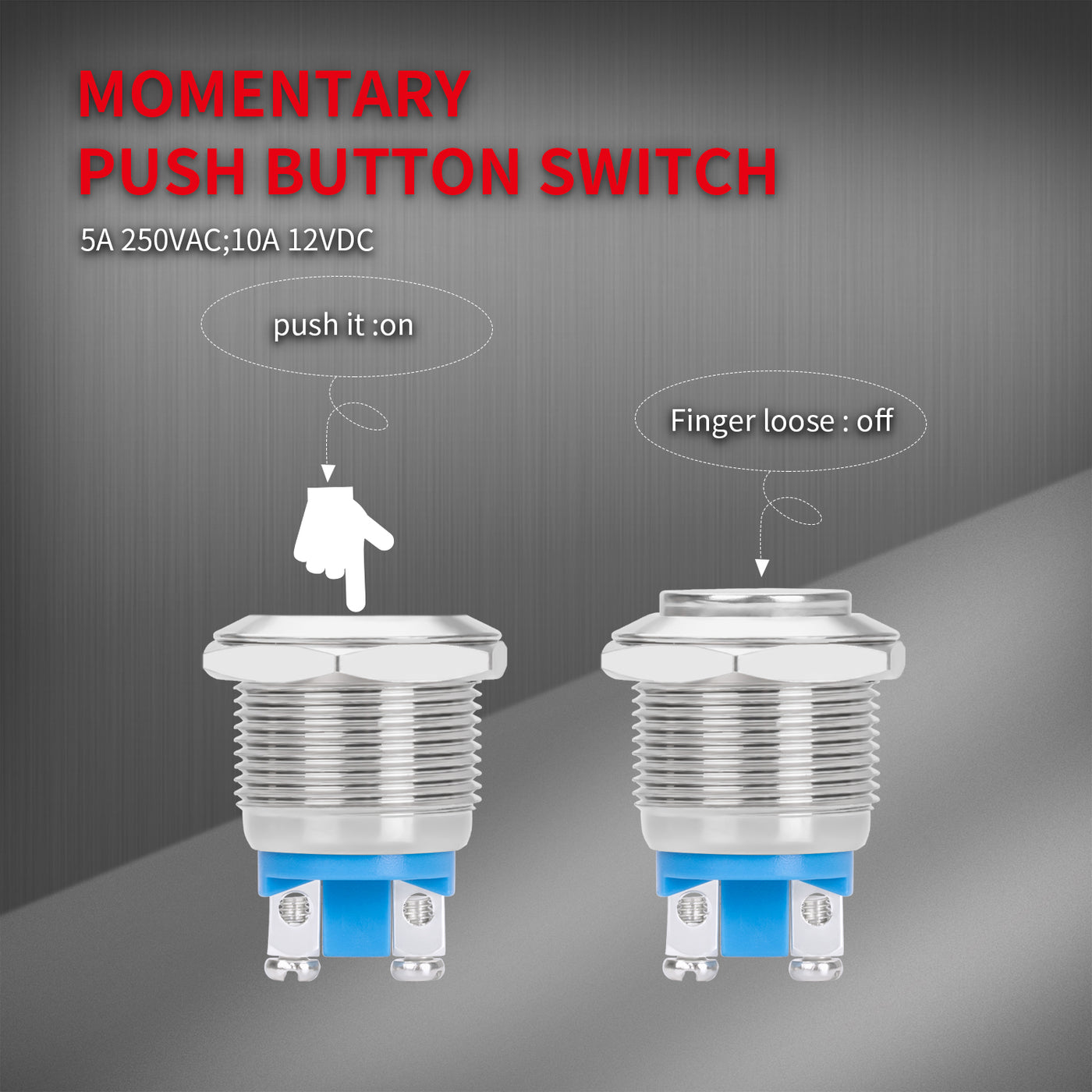 2pcs 19mm High Button Momentary ON OFF Button Switch