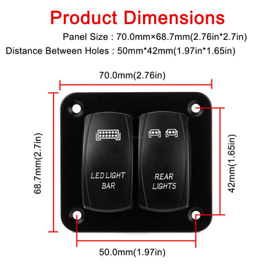 2 Gang LED Light Bar Rear Lights Rocker Switch Panel - DAIER