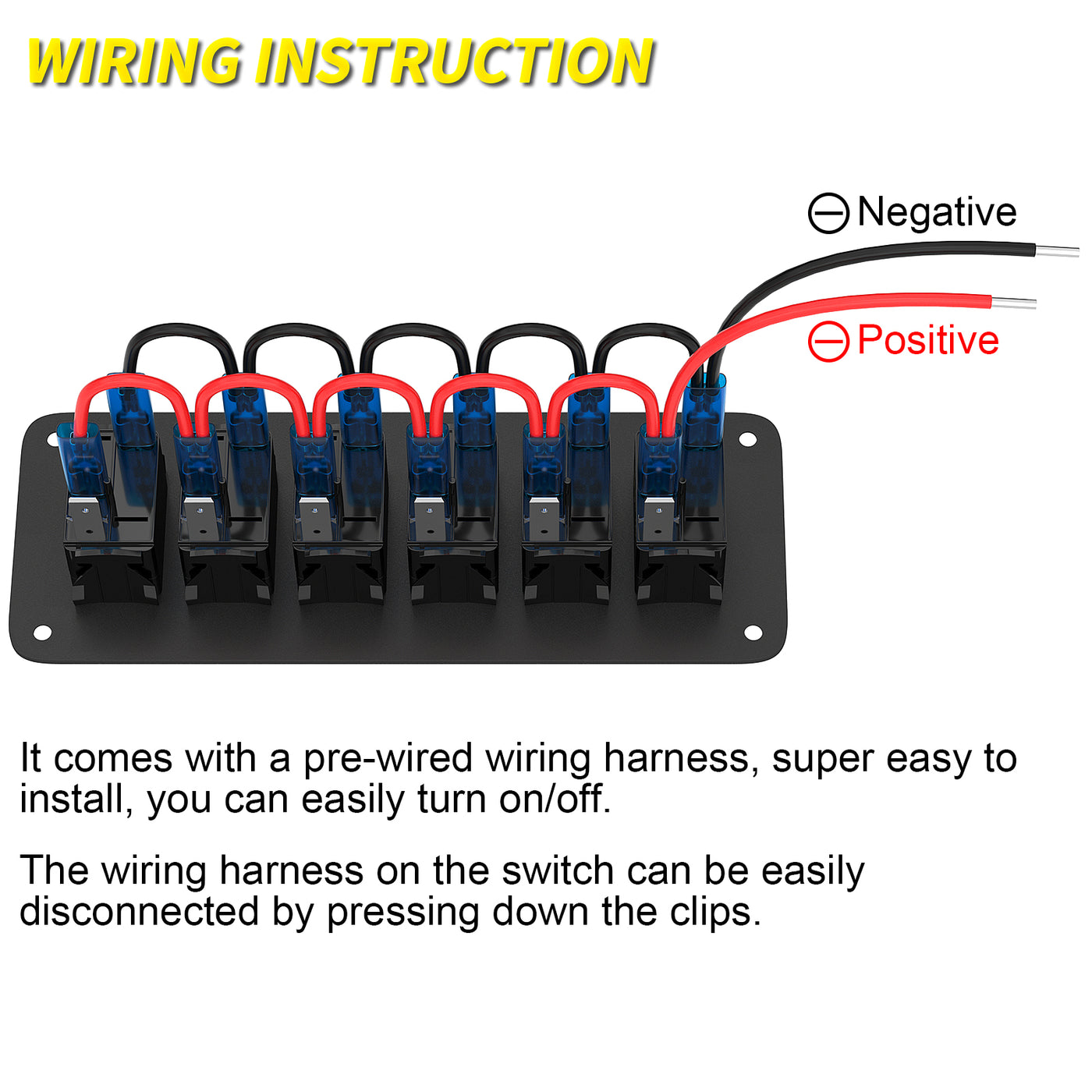 DC 12V/24V 6 Gang Toggle Switch Panel with DIY Nightglow Sticker - DAIER