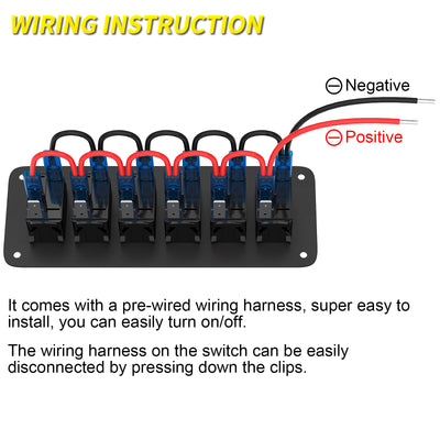 DC 12V/24V 6 Gang Toggle Switch Panel with DIY Nightglow Sticker - DAIER