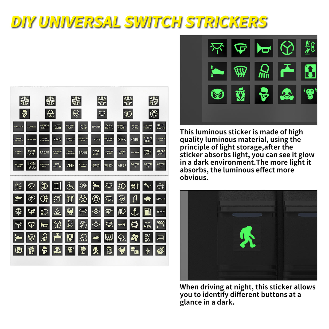 DC 12V/24V 6 Gang Toggle Switch Panel with DIY Nightglow Sticker - DAIER