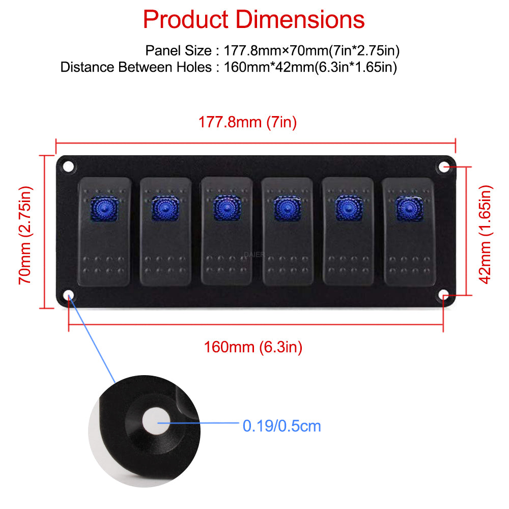 6 Gang 12V 20A Switch Panel Dual LED Light – DAIER