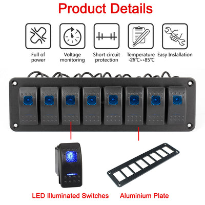 8 Gang Pre-wired Dual Light 12V Marine Panel - DAIER