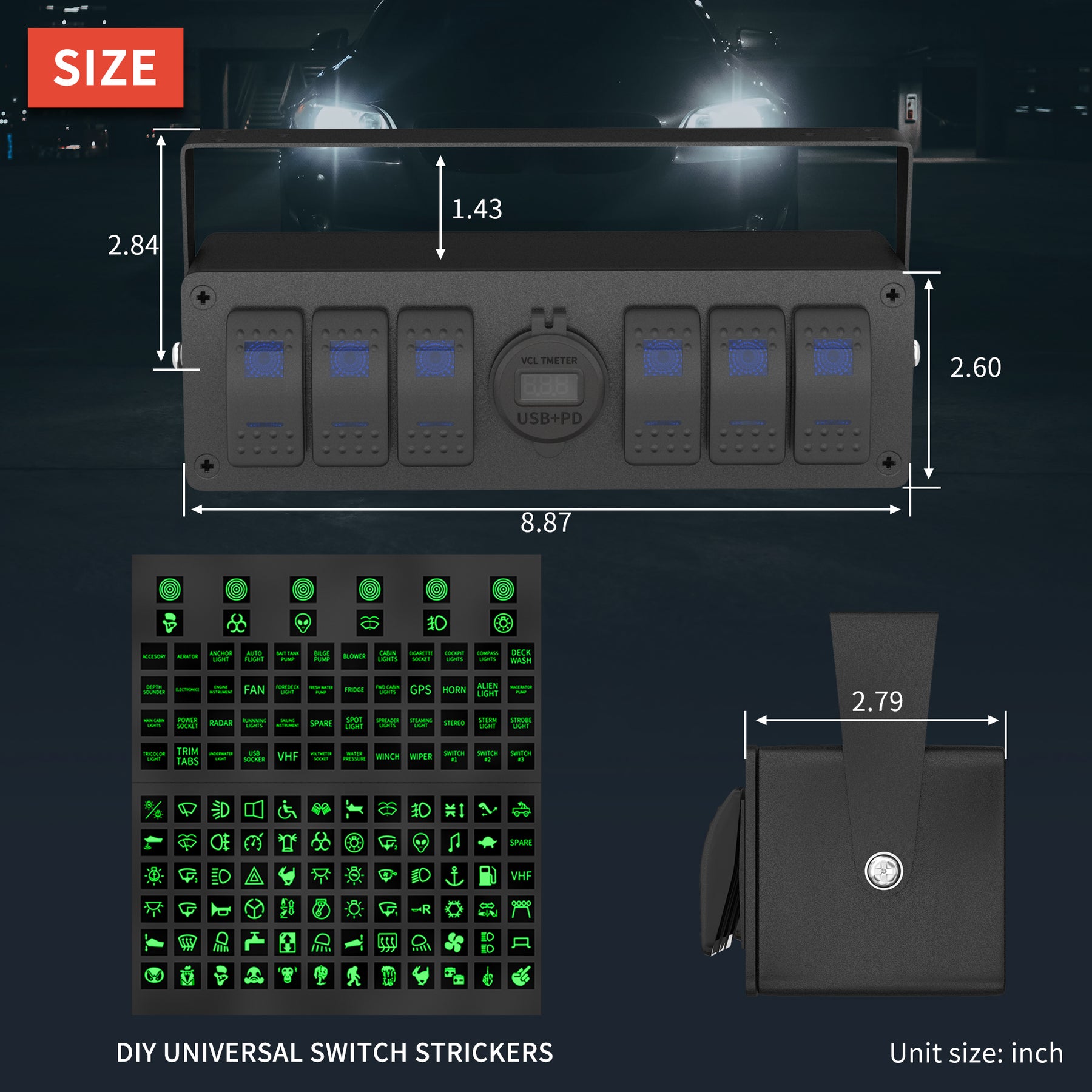 Prise USB 12V/24V Voiture Daakro | 3 Ports QC3.0/PD3.0 72W | Interrupteur Et Capot Anti-poussière