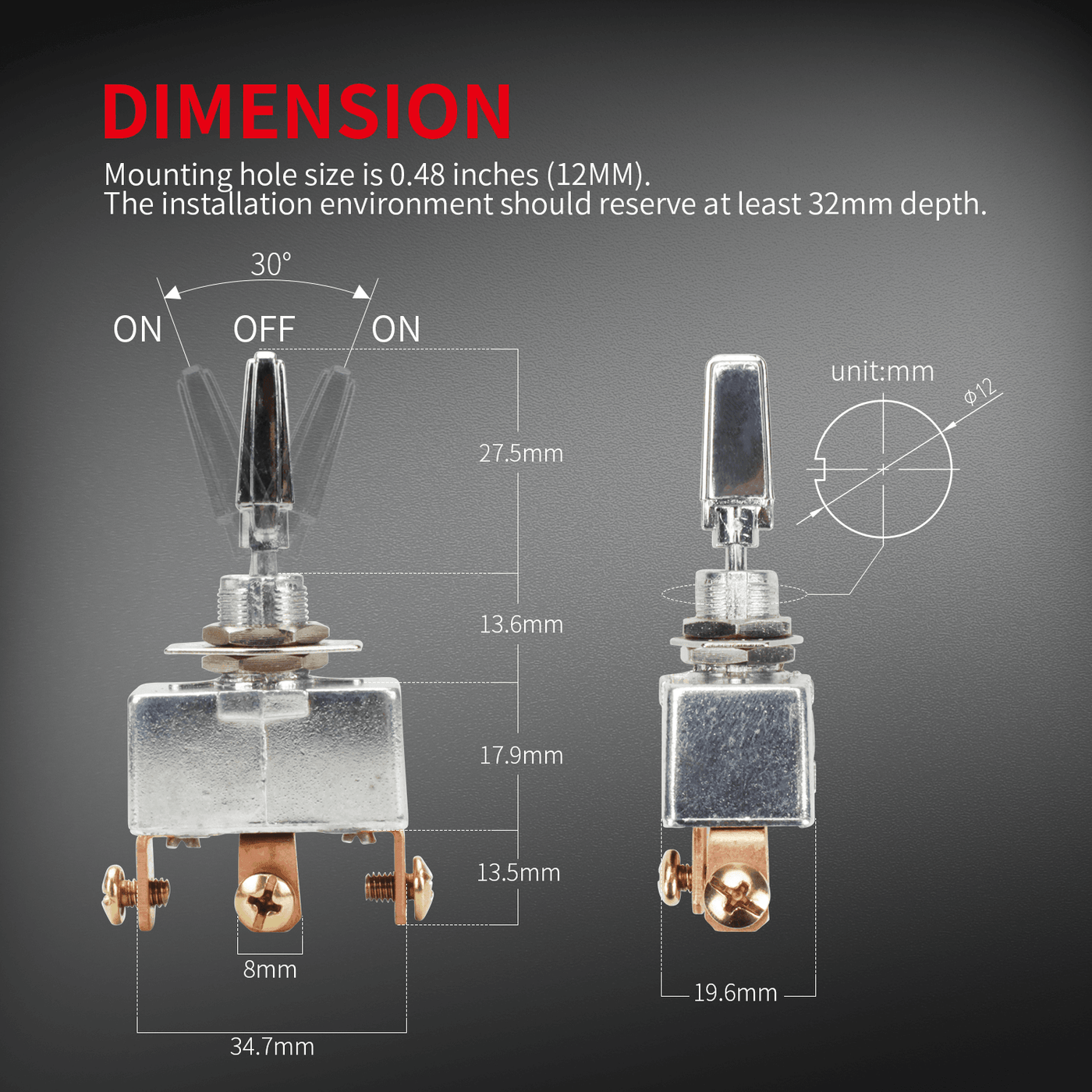 50A Aluminum Alloy SPDT ON OFF ON 3 Position Toggle Switch – DAIER