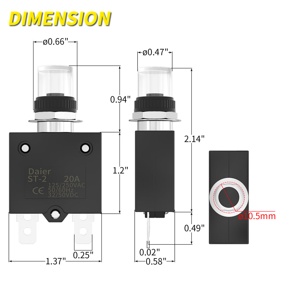 ST-2A+WPC-21-2 Thermal Circuit Breaker Dimension