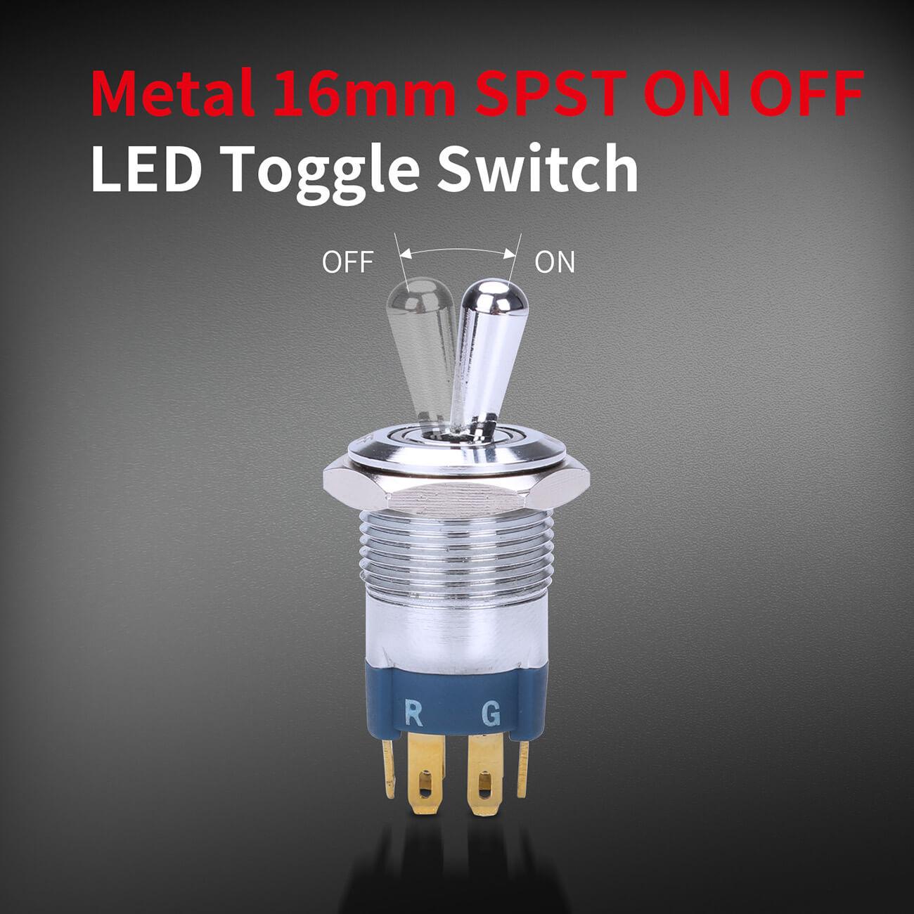 16mm SPST ON OFF 12V RGB 6 Pin Pre-Wired LED Toggle Switch – DAIER