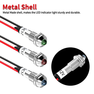 3pcs 8MM 5/16" 12 Volt Waterproof Metal Led Indicator Pilot Light - DAIER