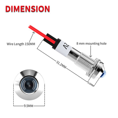 3pcs 8MM 5/16" 12 Volt Waterproof Metal Led Indicator Pilot Light - DAIER