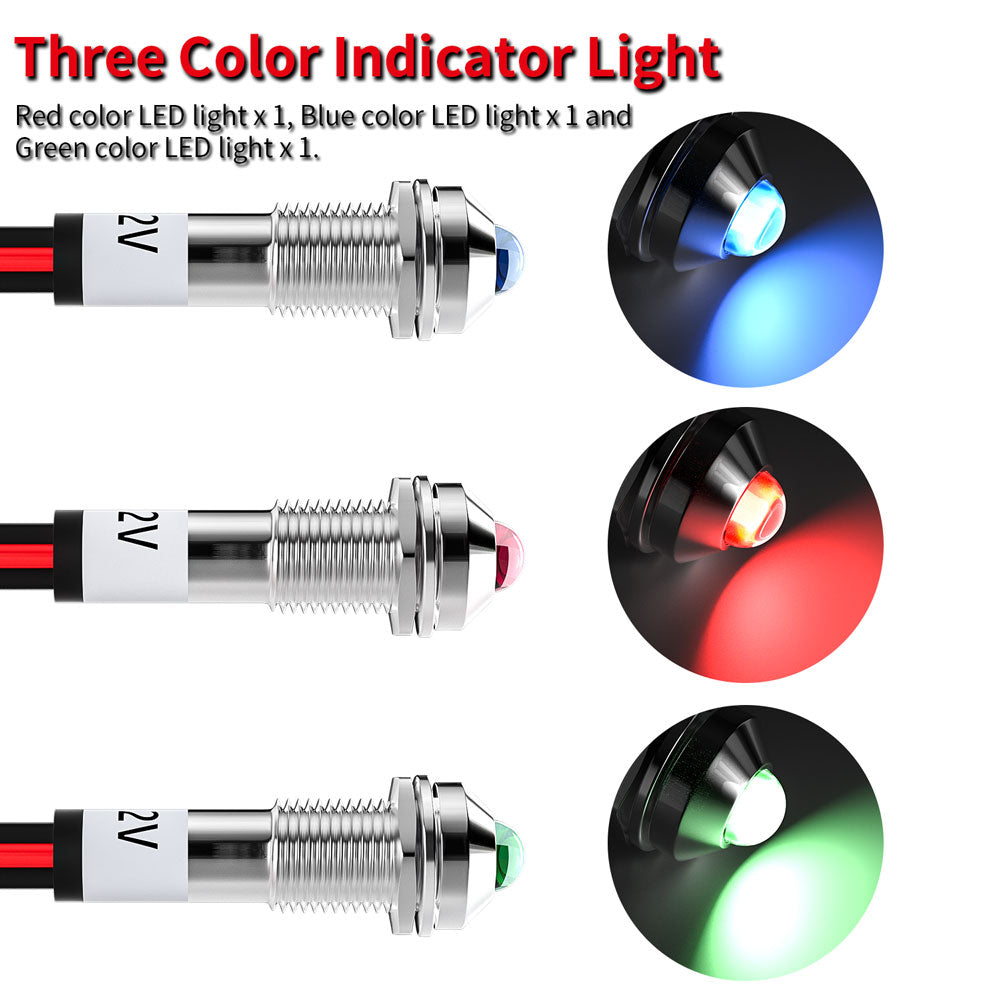 3pcs 8MM 5/16" 12 Volt Waterproof Metal Led Indicator Pilot Light